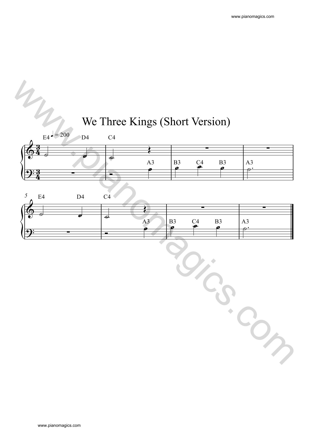 we three kings piano sheet music