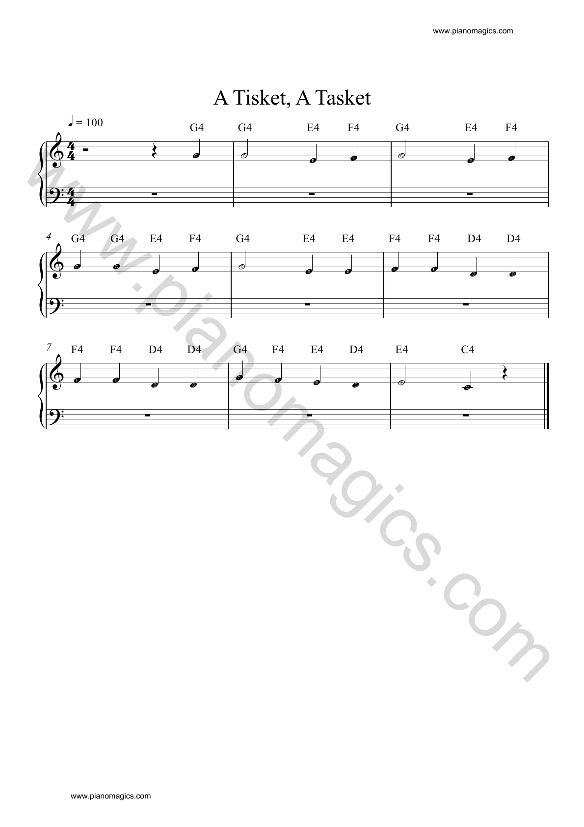 Get Your A Tisket A Tasket Sheet Music For Piano Along With Notes