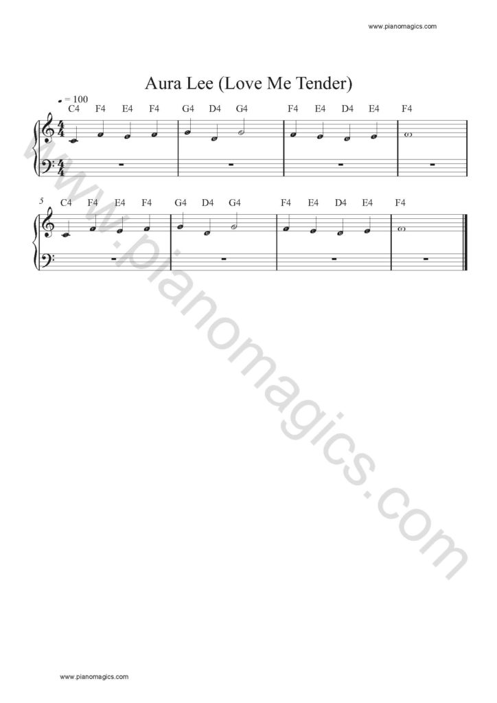 Get Your Aura Lee Sheet Music With Note Names